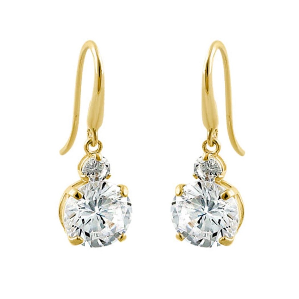 1.68 ct Solid 14K Yellow Gold 6mm Round CZ Hook Earrings